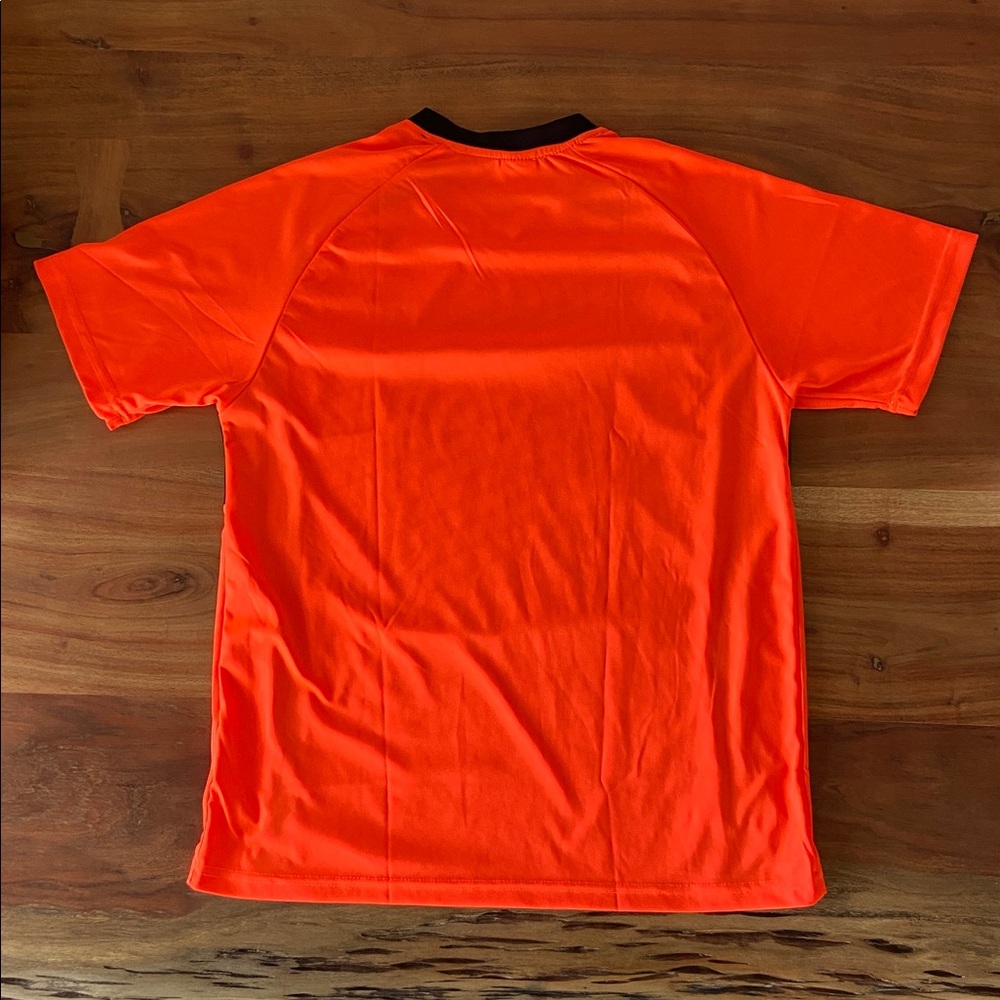 Boys athletic sport top soccer neon orange black moisture wicking jersey 14/16 - Picture 8 of 10